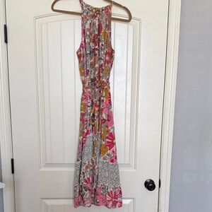 GiGio Floral Patchwork Maxi Dress in Pink and Mustard - Size L